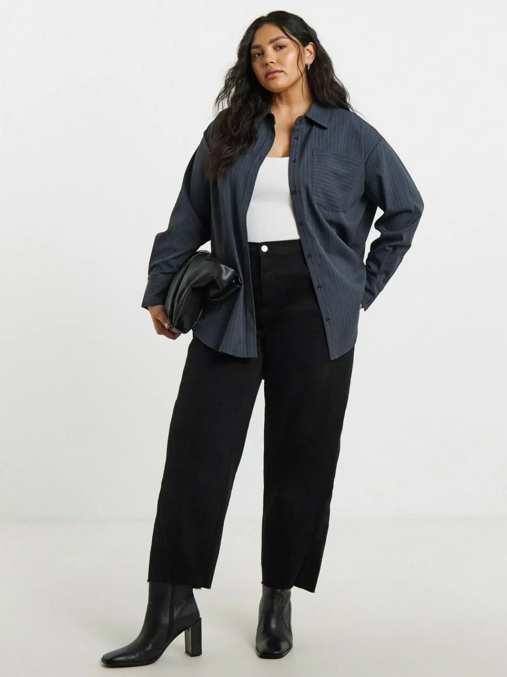 Discount Simply Be Grey Oversized Pinstripe Shirt