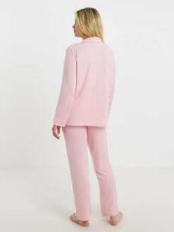 Simply Be Pink Pretty Secrets Brushed Ribbed Button Through Pyjama Set^Women Pyjamas