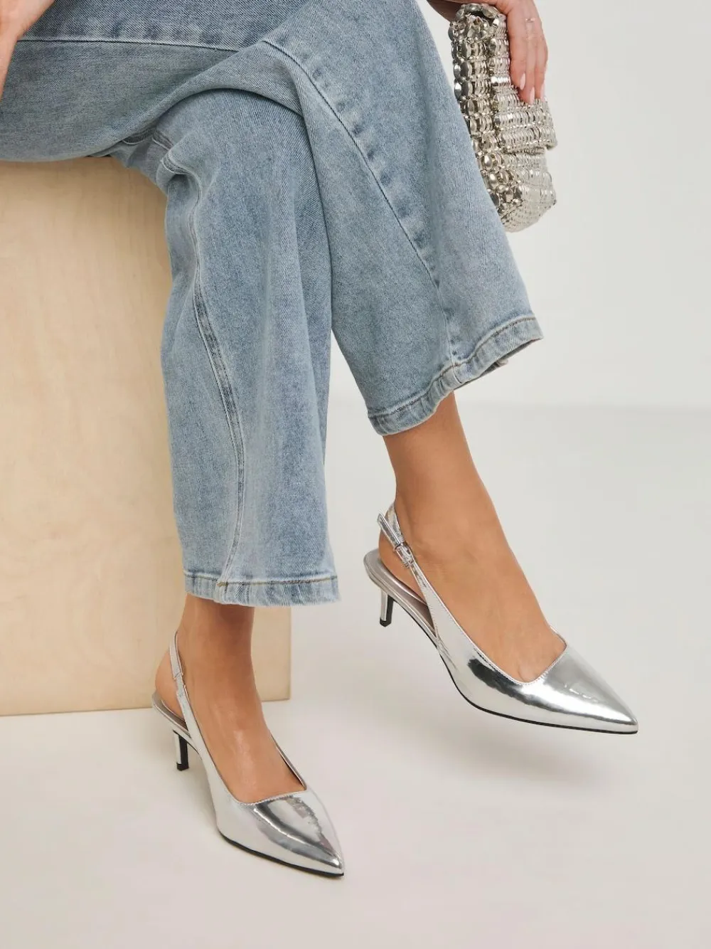 Best Simply Be Extra Wide Fit Slingback Court Shoes Silver