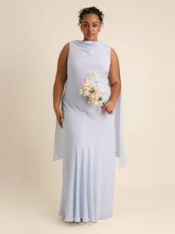 Six Stories Blue High Cowl Neck Drape Crepe Bridesmaid Dress^Women Maxi Dresses