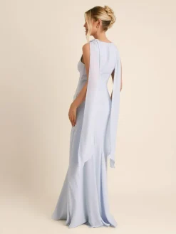 Six Stories Blue High Cowl Neck Drape Crepe Bridesmaid Dress^Women Maxi Dresses