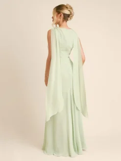 Six Stories Green High Cowl Neck Drape Crepe Bridesmaid Dress^Women Maxi Dresses|Occasion Dresses