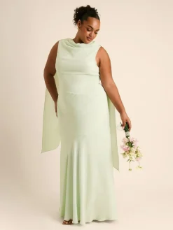 Six Stories Green High Cowl Neck Drape Crepe Bridesmaid Dress^Women Maxi Dresses|Occasion Dresses