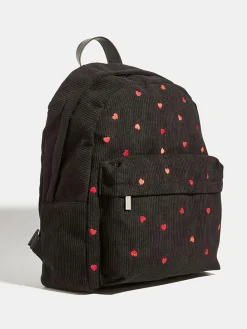 Skinnydip Black Red Ditsy Heart Print Embroidered Backpack^Women Bags
