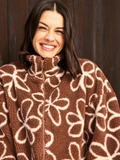 Skinnydip Brown Doodle Flower Borg Jacket in Brown^Women Hoodies & Sweatshirts