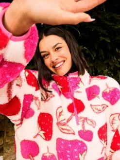 Online Skinnydip White Cherry and Strawberry Longline Fleece