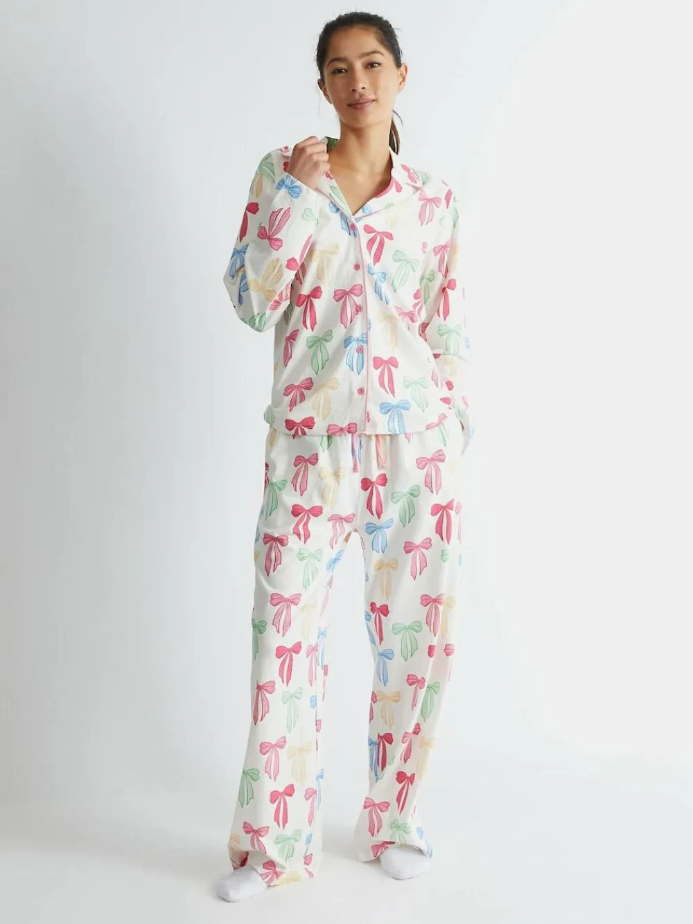 Skinnydip White Multicolour Bow Pyjama Set^Women Pyjamas