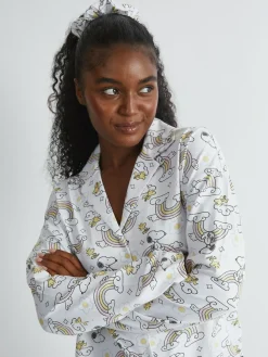 Skinnydip White Peanuts x Snoopy Rainbow Print Pyjama Set in Ecru^Women Pyjamas