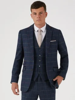 Skopes Blue Doyle Tweed Tailored Wool Blend Suit: Jacket^ Blazers & Formal Jackets|Blue Suits
