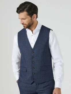 Hot Skopes Blue Woolf Check Tailored Fit Suit Waistcoat