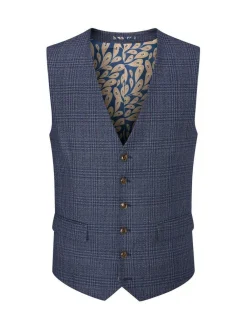 Hot Skopes Blue Woolf Check Tailored Fit Suit Waistcoat