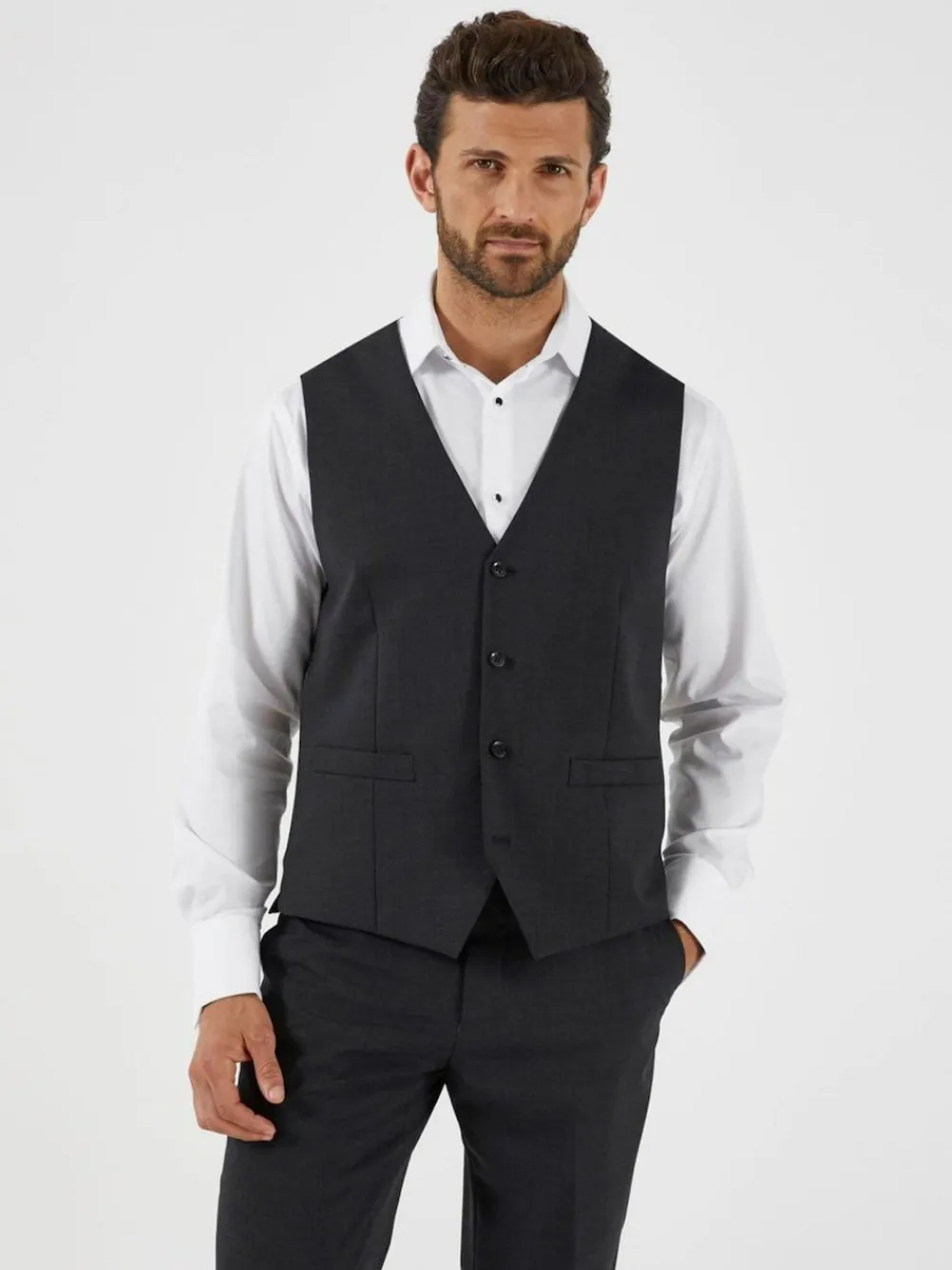 Hot Skopes Single Breasted Wool Rich Darwin Suit Waistcoat Charcoal Grey