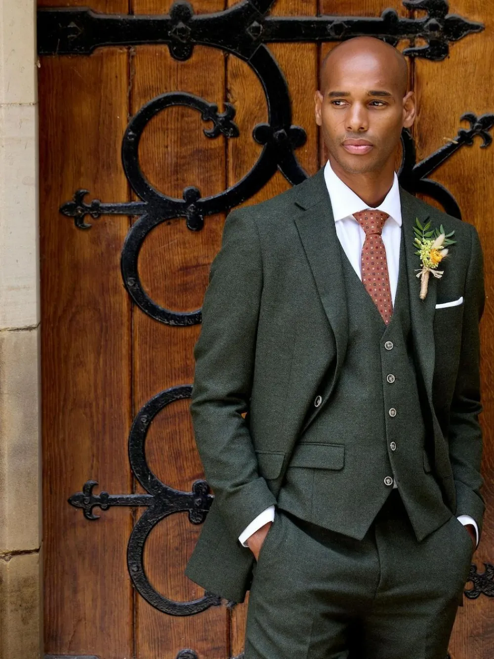 Sale Skopes Dark Green Jude Tweed Tailored Fit Suit Waistcoat