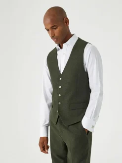 Sale Skopes Dark Green Jude Tweed Tailored Fit Suit Waistcoat