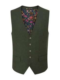 Sale Skopes Dark Green Jude Tweed Tailored Fit Suit Waistcoat