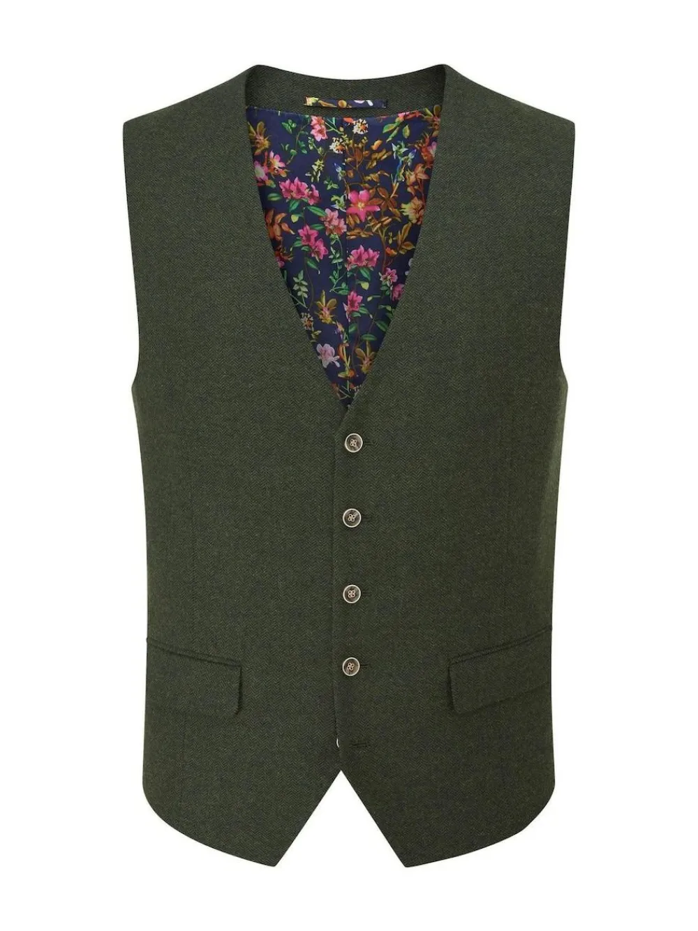 Sale Skopes Dark Green Jude Tweed Tailored Fit Suit Waistcoat