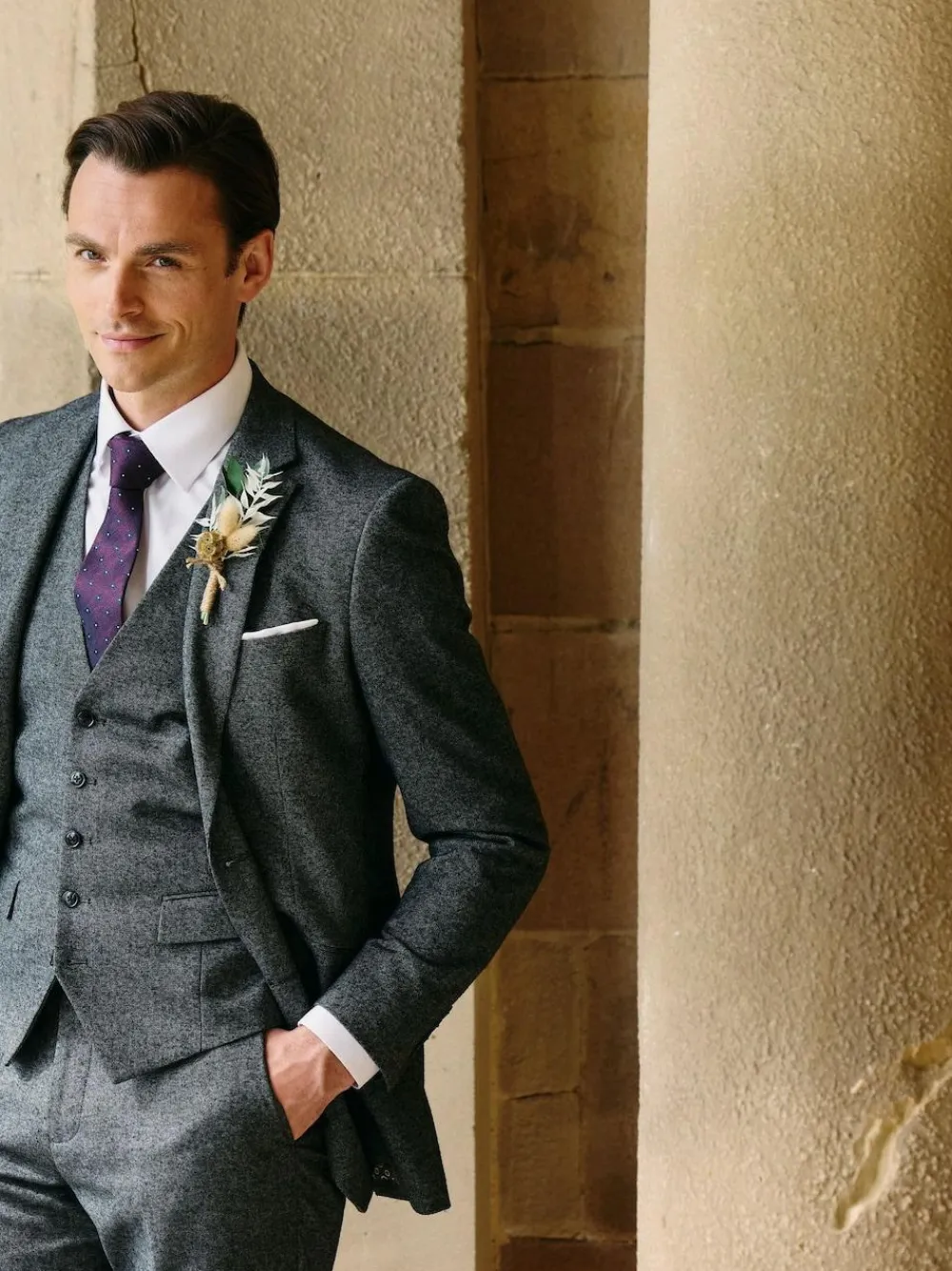 Clearance Skopes Fox Tailored Fit Textured Suit Jacket Grey