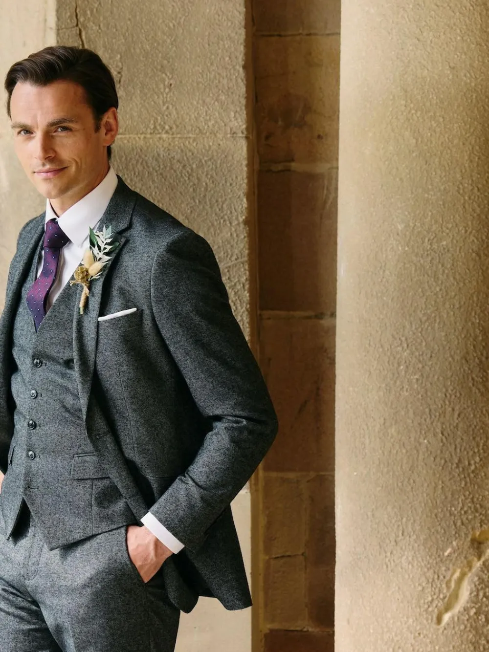 Clearance Skopes Fox Tailored Fit Textured Suit Jacket Grey