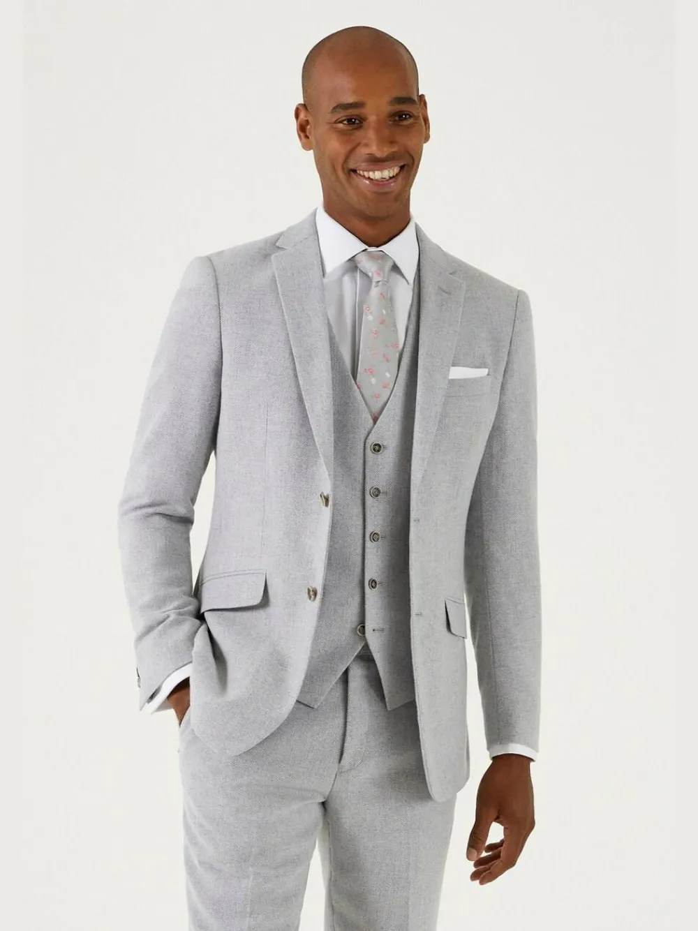 Discount Skopes Single Breasted Jude Tweed Tailored Fit Suit Jacket Light Grey