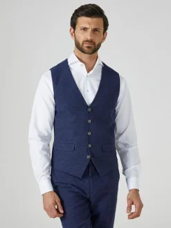 Best Skopes Navy Blue Jude Tweed Tailored Fit Suit Waistcoat
