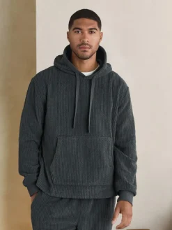 Discount Next Borg Fleece Ribbed Texture Hoodie Slate Grey