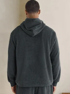 Discount Next Borg Fleece Ribbed Texture Hoodie Slate Grey