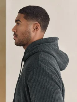 Discount Next Borg Fleece Ribbed Texture Hoodie Slate Grey