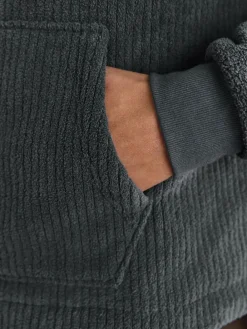 Discount Next Borg Fleece Ribbed Texture Hoodie Slate Grey