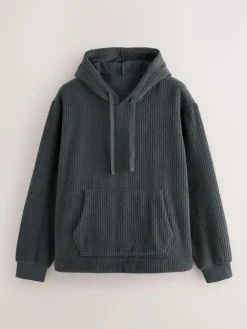 Discount Next Borg Fleece Ribbed Texture Hoodie Slate Grey