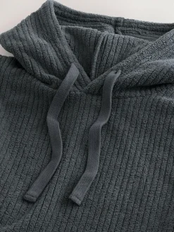 Discount Next Borg Fleece Ribbed Texture Hoodie Slate Grey