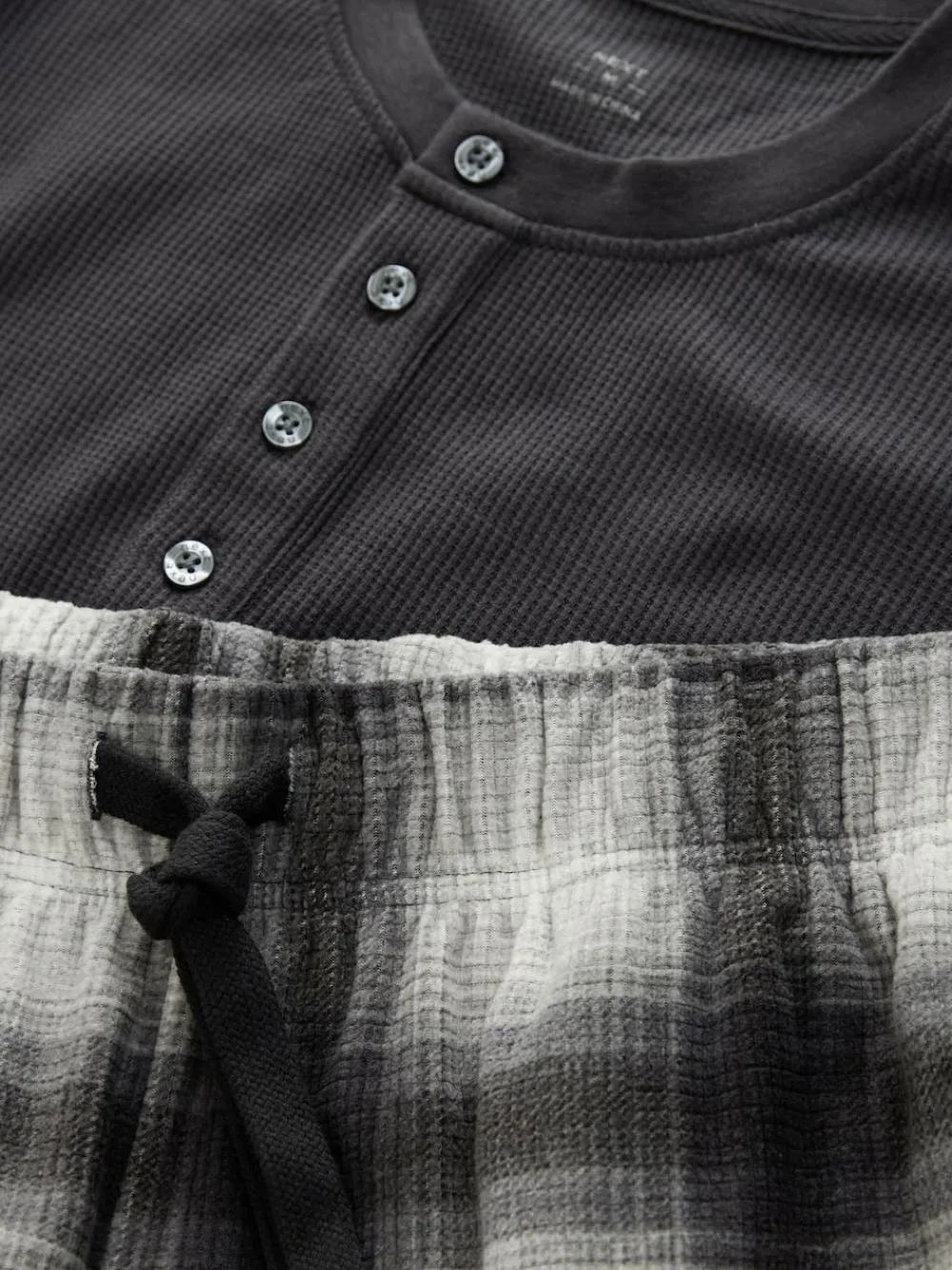 Next Slate Grey Check Motionflex Textured Cosy Long Sleeve Pyjamas Set^ Pyjamas|Nightwear