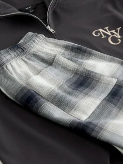 Hot Next Slate Grey Long Sleeve Embroidered Quarter Zip Pyjamas Set