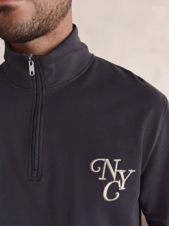 Hot Next Slate Grey Long Sleeve Embroidered Quarter Zip Pyjamas Set