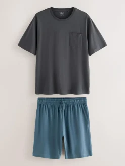 Next Slate Grey Short Sleeve Jersey Pyjamas Set^ Pyjamas|Nightwear