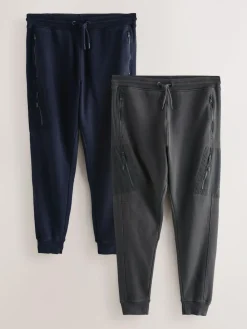 Outlet Next Slim Fit Utility Brushback Heavyweight 2 Pack Cargo Joggers Slate Grey/Navy Blue