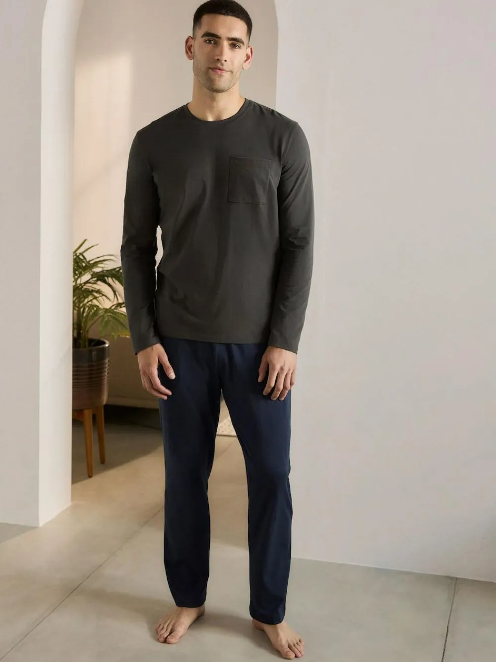 New Next Long Sleeve Jersey Pyjamas Set Slate Grey/Navy