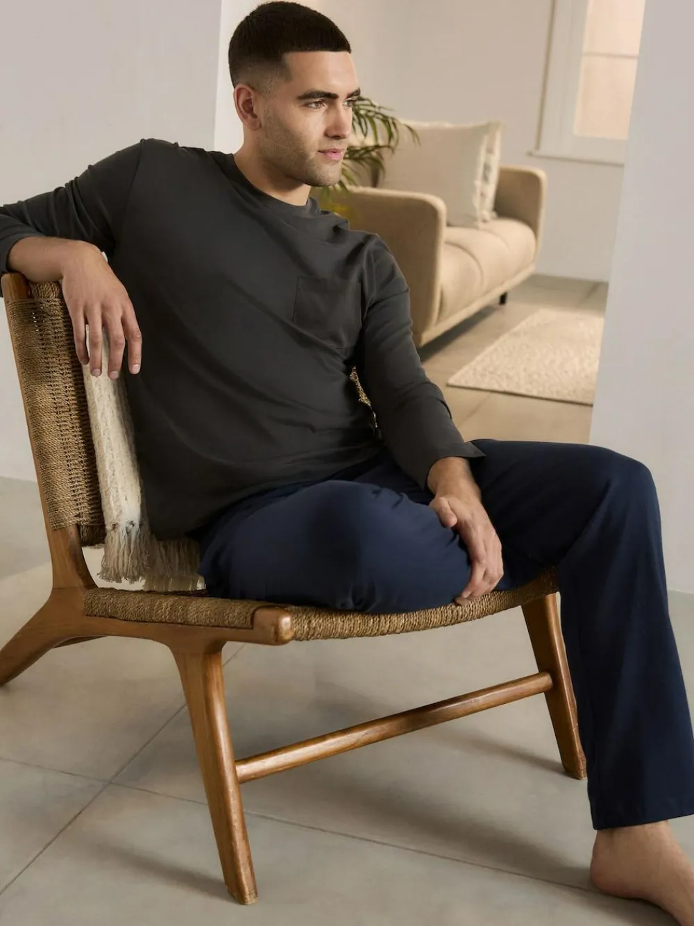 New Next Long Sleeve Jersey Pyjamas Set Slate Grey/Navy