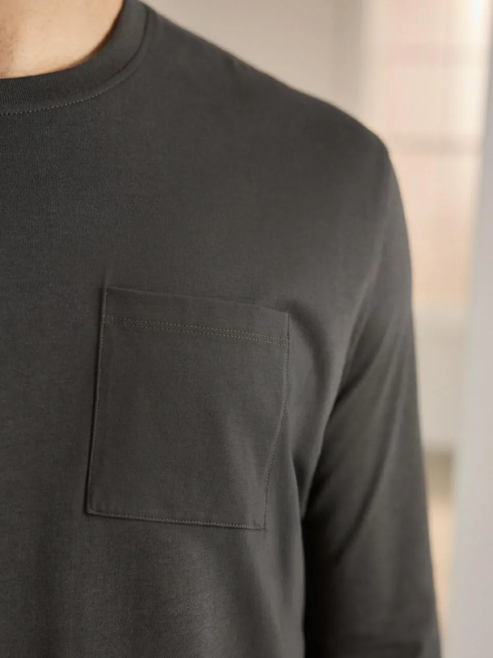 New Next Long Sleeve Jersey Pyjamas Set Slate Grey/Navy