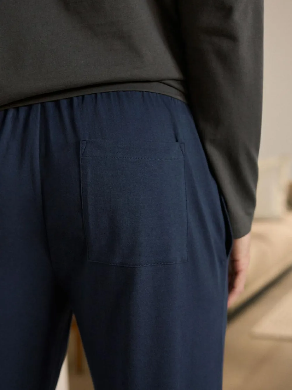 New Next Long Sleeve Jersey Pyjamas Set Slate Grey/Navy