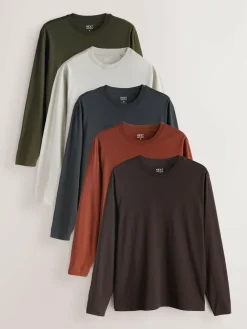 Next Regular Fit Regular Fit Long Sleeve 100% Cotton T-Shirts 5 Pack^ Nightwear|Tops & T-Shirts