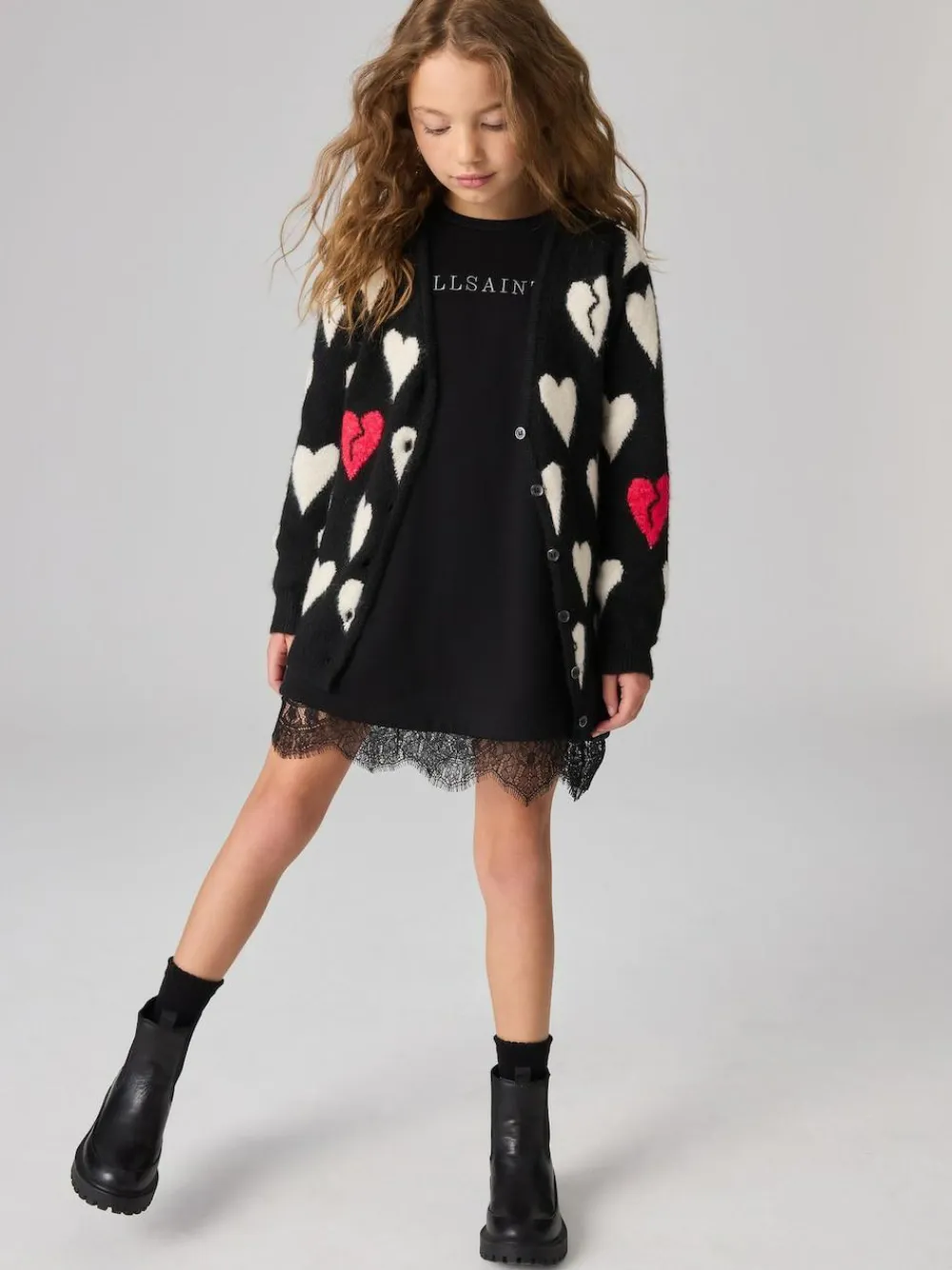 smALLSAINTS Black Amore Heart Girls Long Knitted Cardigan^ Knitwear & Sweaters|Knitwear