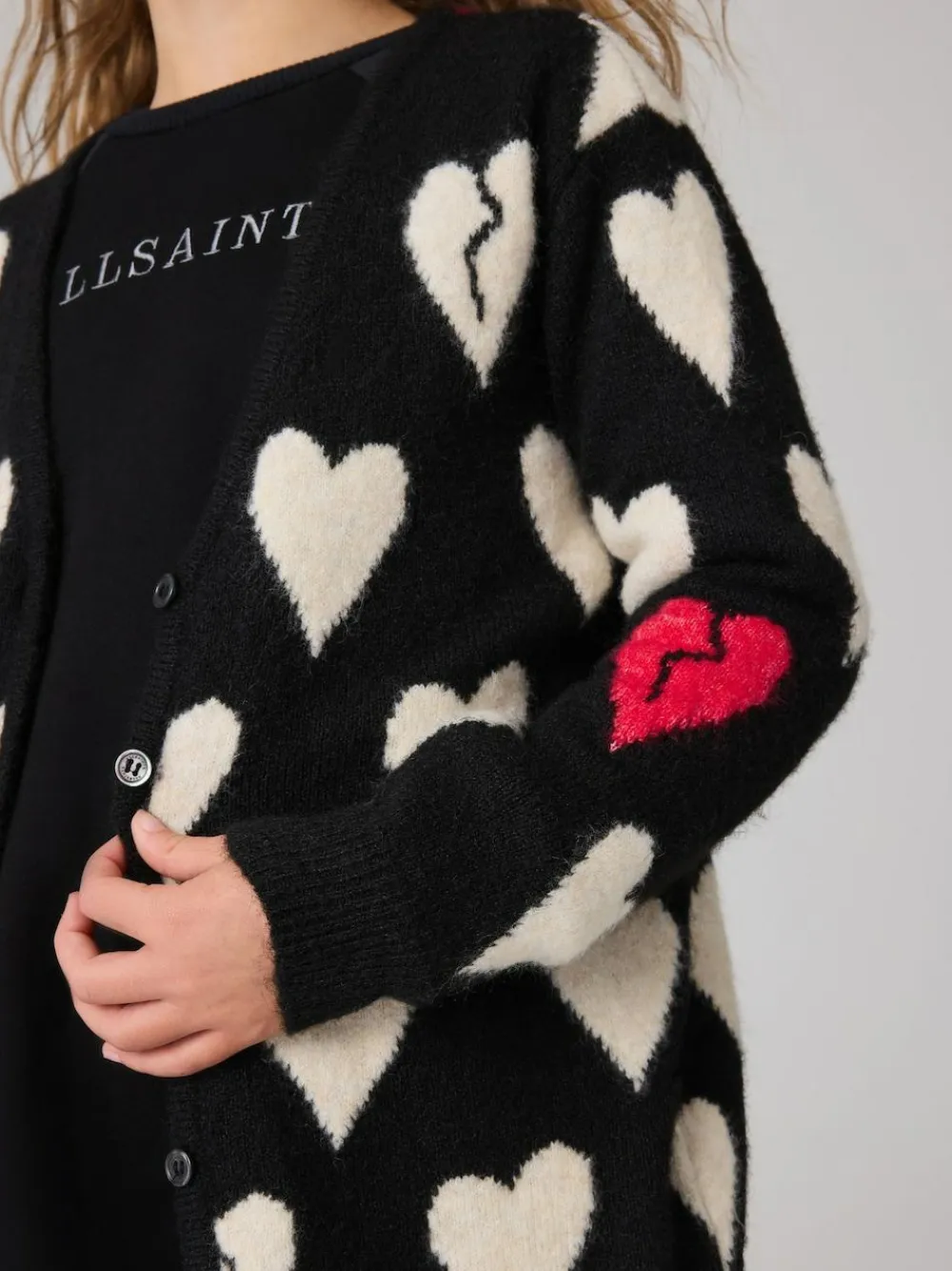 smALLSAINTS Black Amore Heart Girls Long Knitted Cardigan^ Knitwear & Sweaters|Knitwear