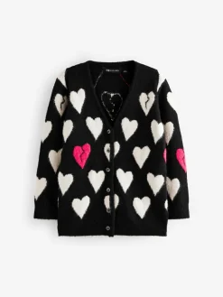 smALLSAINTS Black Amore Heart Girls Long Knitted Cardigan^ Knitwear & Sweaters|Knitwear