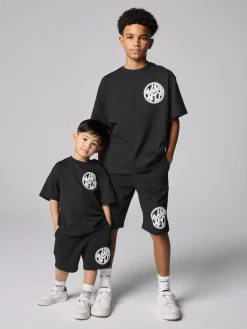 Sale smALLSAINTS Distortion T-Shirt and Sweat Shorts Set Black