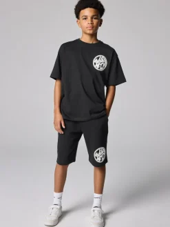 Sale smALLSAINTS Distortion T-Shirt and Sweat Shorts Set Black