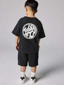 Sale smALLSAINTS Distortion T-Shirt and Sweat Shorts Set Black