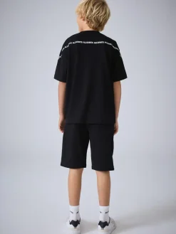 Outlet smALLSAINTS Black Logo Tape T-Shirt and Sweat Shorts Set