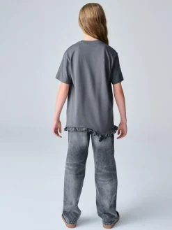 smALLSAINTS Charcoal Grey Asymmetric Hem Crew Neck Cotton T-Shirt^ T-Shirts