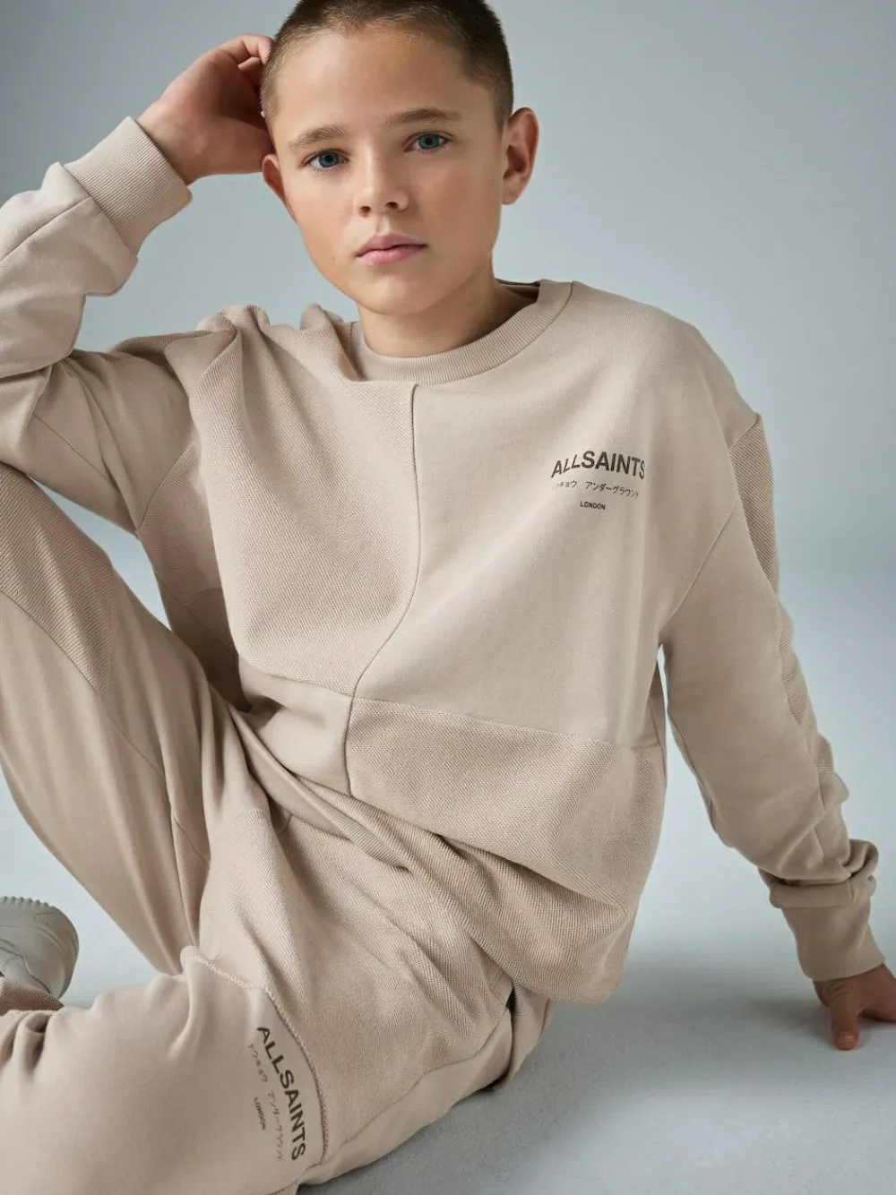 Clearance smALLSAINTS Underground Oversized Textured Panel Sweatshirt and Joggers Set Light Brown