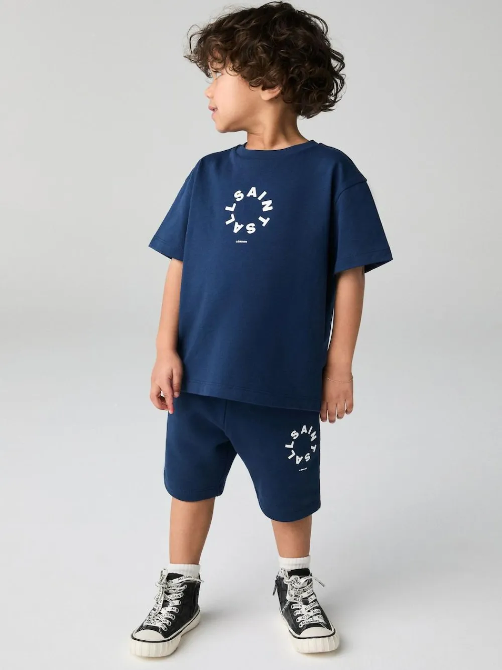 Clearance smALLSAINTS Navy Younger Boys Tierra 100% Cotton T-Shirt and Sweat Shorts Set